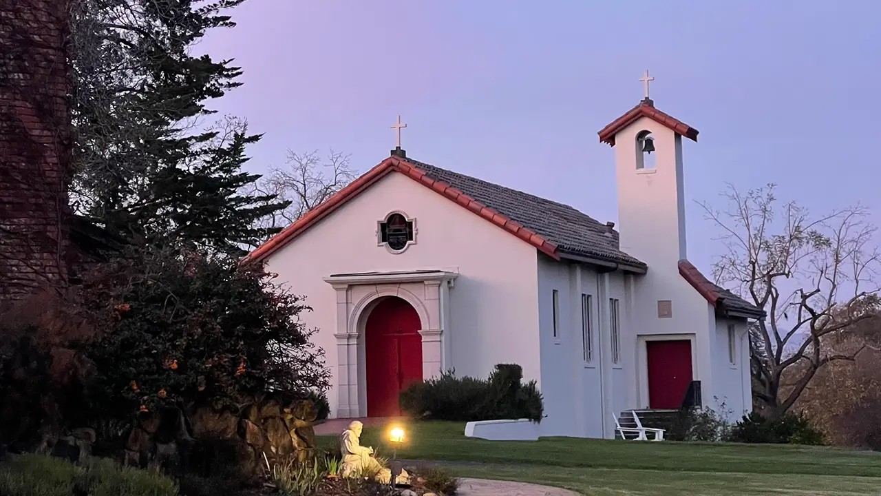 The church situated at the Healdsburg retreat location serves as the venue for Be the Change in Mental Health's ketamine group therapy sessions in California